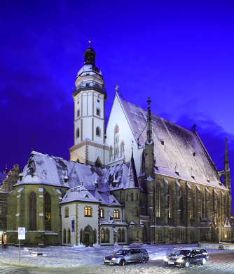 Bild 105-9557: Leipzig im Winter: Thomaskirche.
 